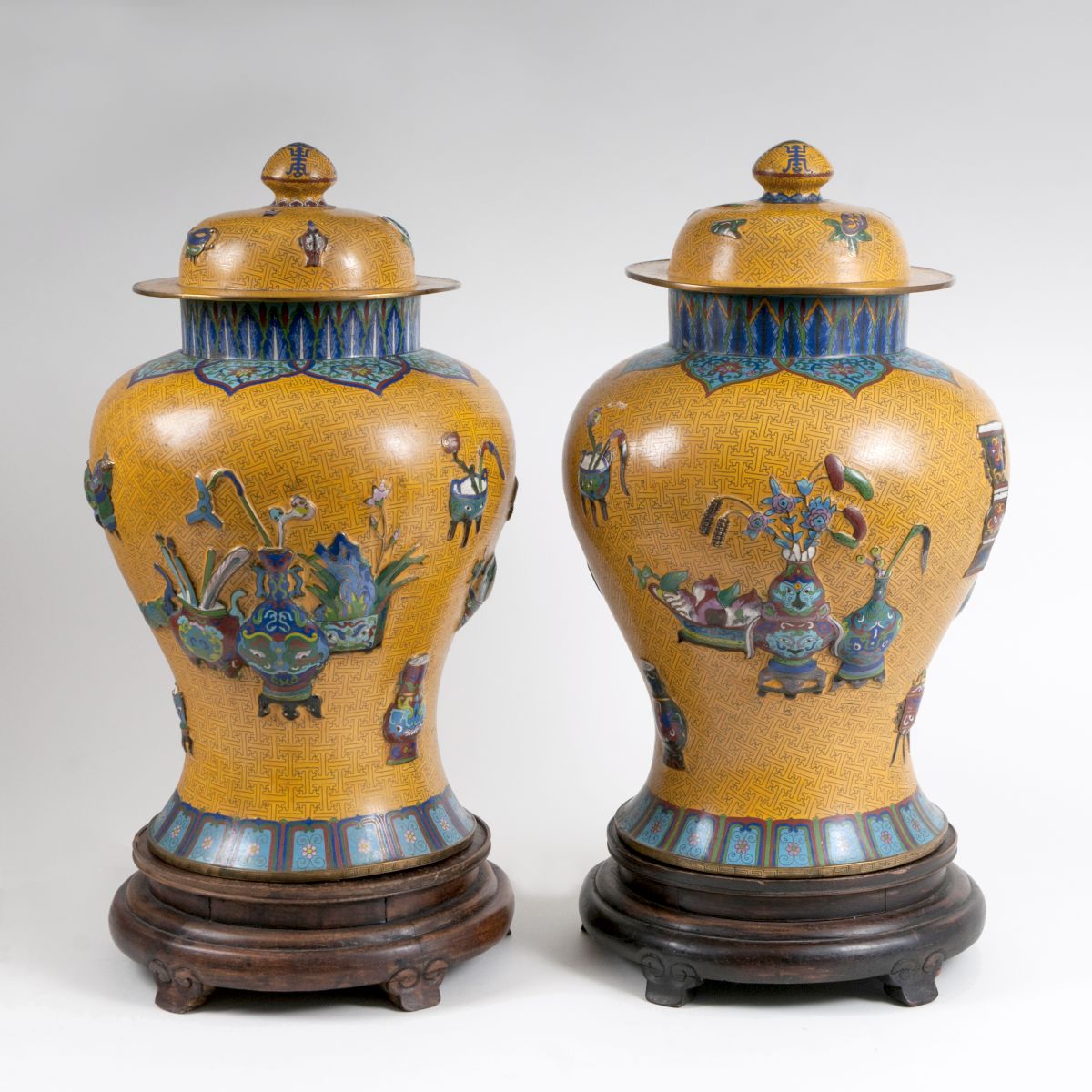 A pair of tall Cloisonné vases
