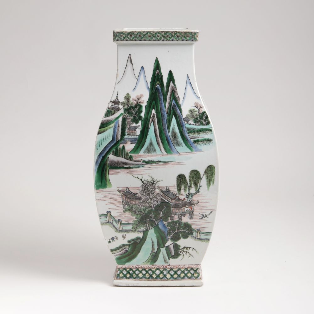 A tall 'Famille verte' vase with landscape decor - image 3