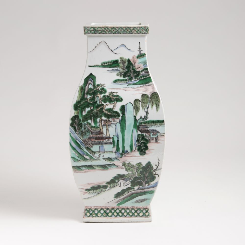 A tall 'Famille verte' vase with landscape decor - image 4