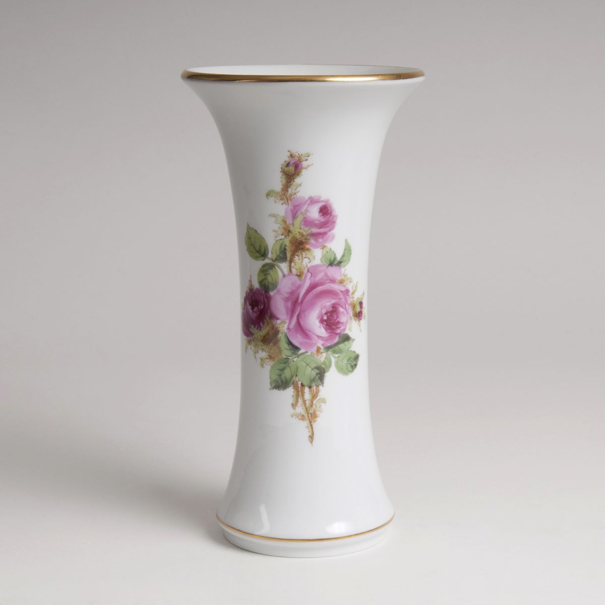 A trumpet shaped vase with rose painting