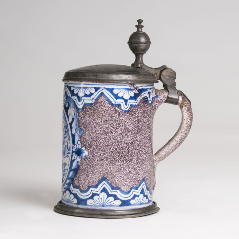 A small faience tankard with blue painting - image 3