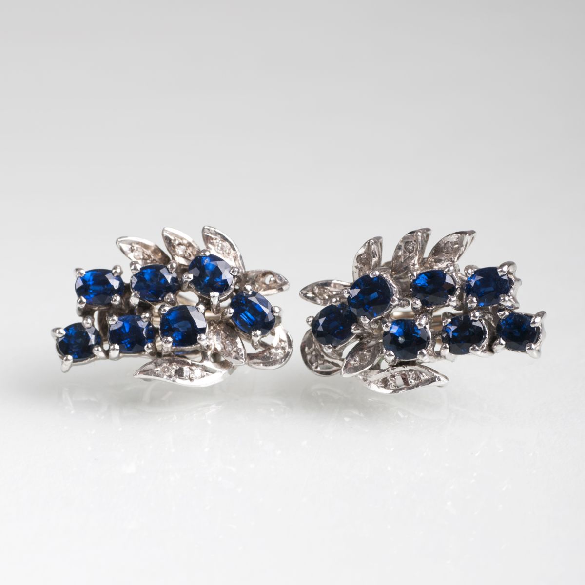 A pair of Vintage sapphire diamond earclips