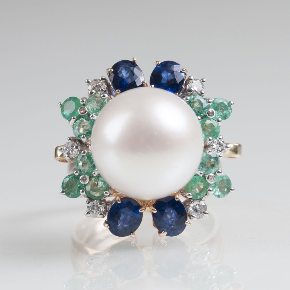 A classical elegant pearl emerald sapphire ring - image 5