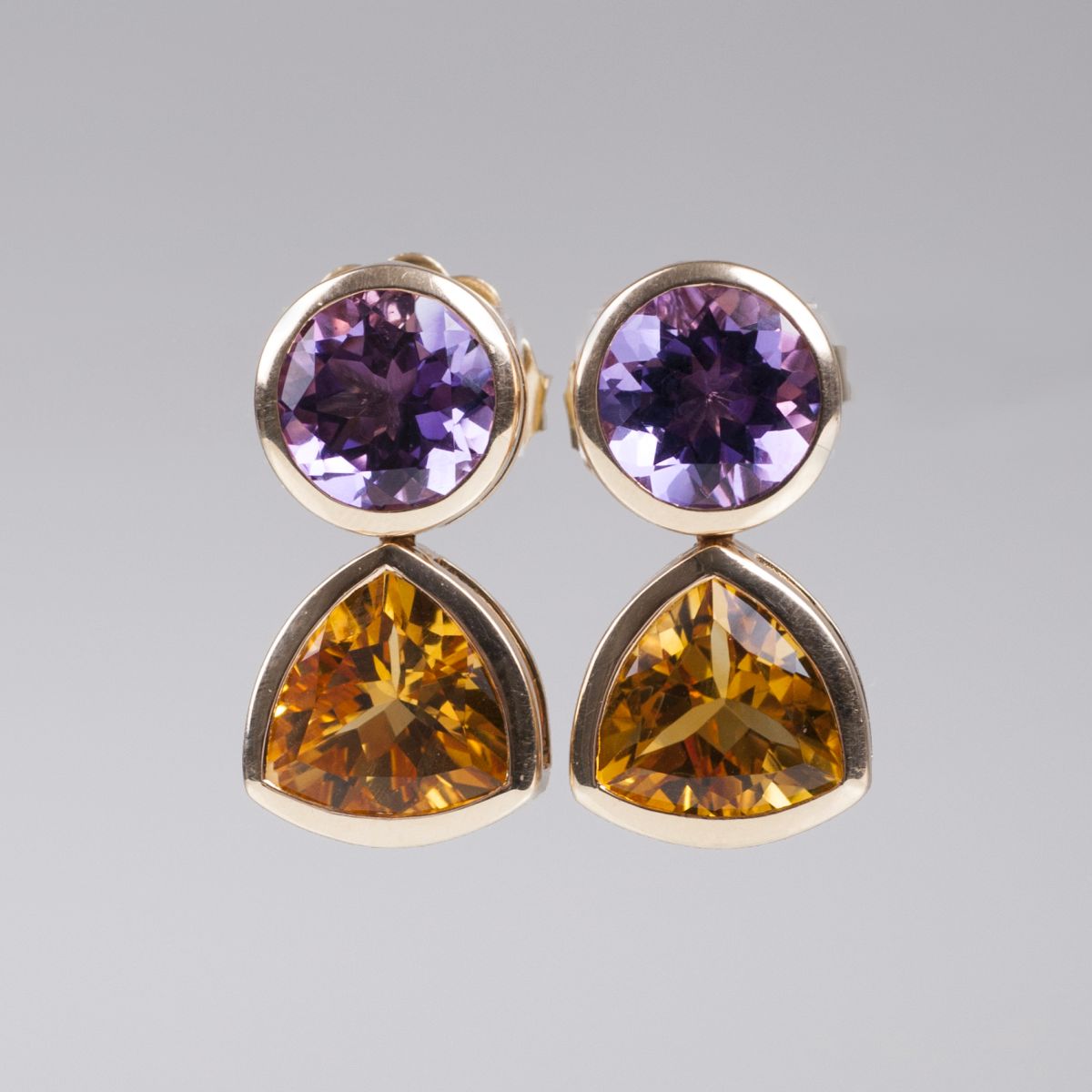 A pair of amethyst citrine earrings