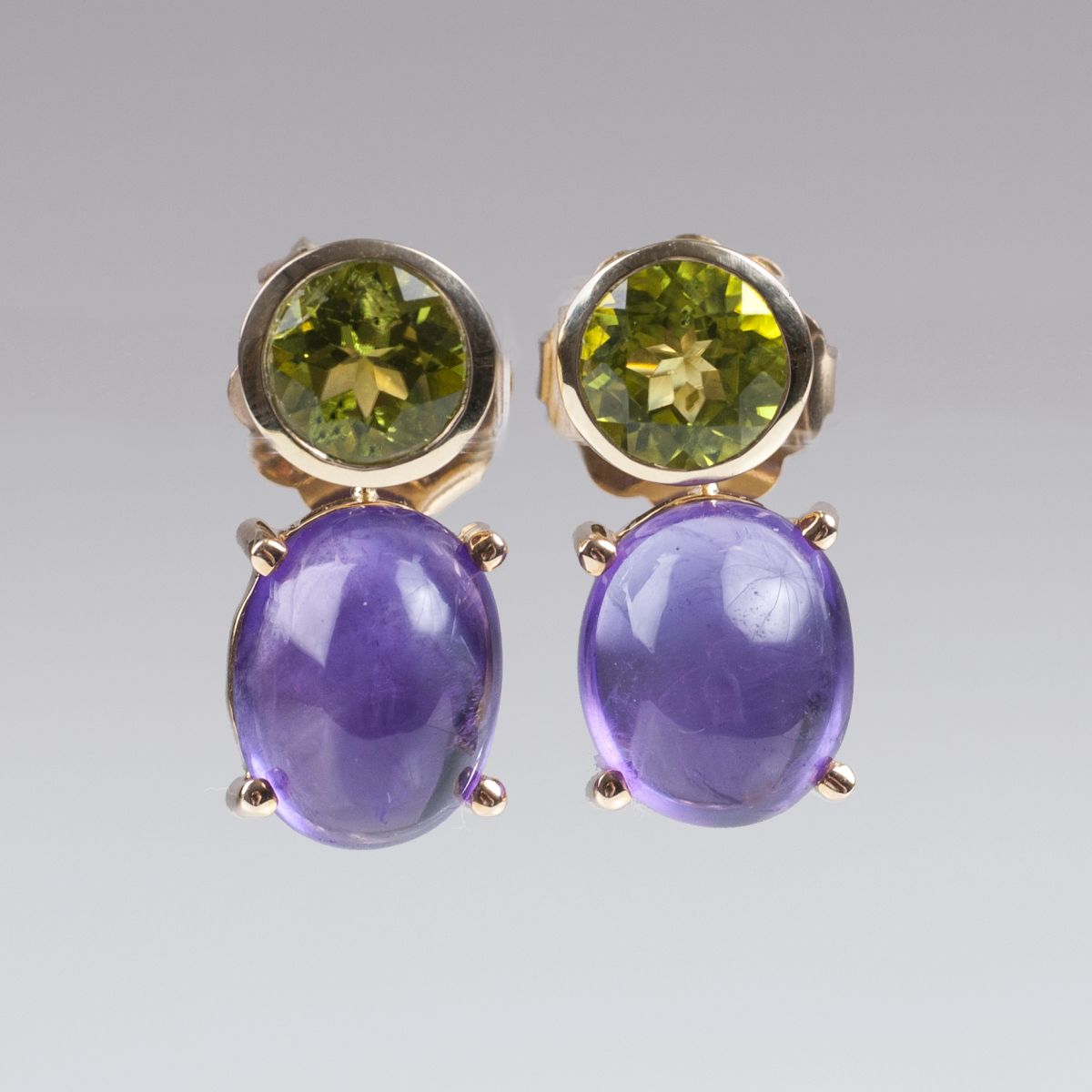 A pair of peridot amethyst earrings
