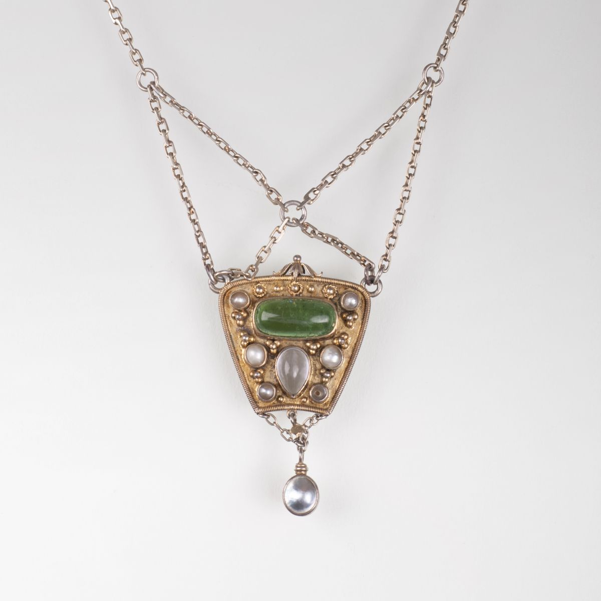 An art nouveau gemstone necklace with pearls