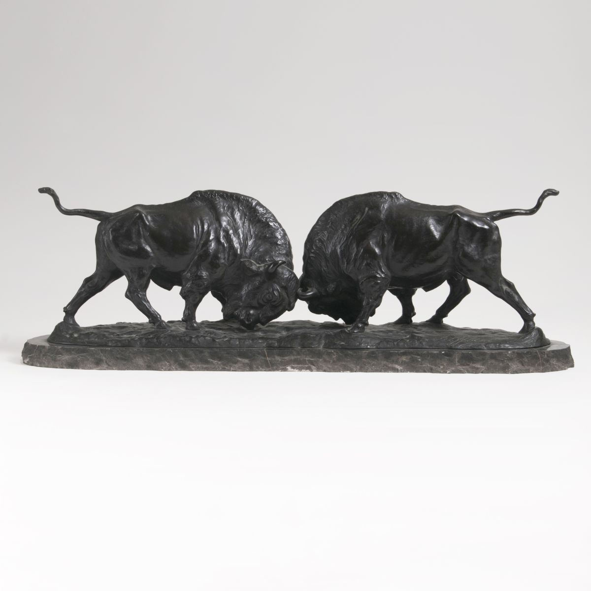 A Bronze Sculpture 'Fighting Buffalos'