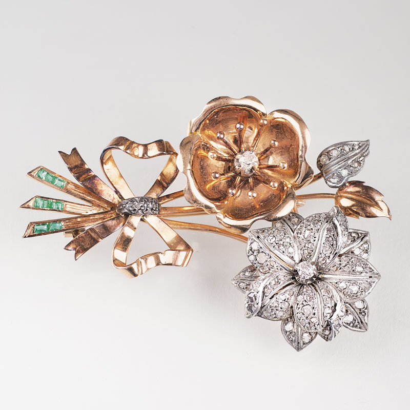 Vintage Diamant-Smaragd-Brosche 'Blütenbouquet'