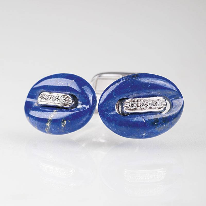 A pair of cufflinks with lapis lazuli and diamonds