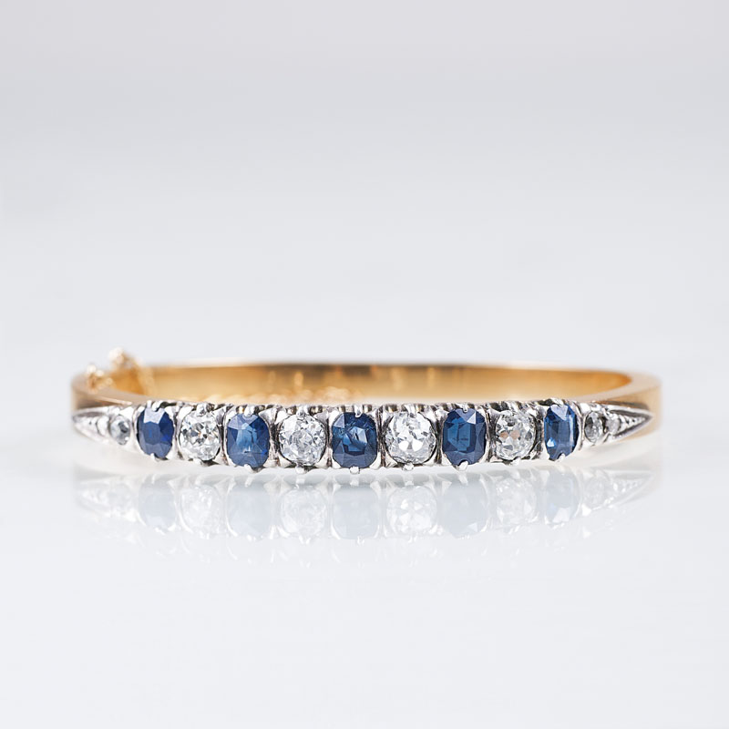 A french Art Nouveau sapphire diamond bangle bracelet