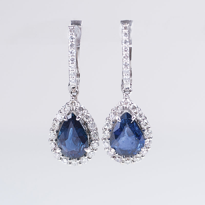 A pair of sapphire diamond earpendants