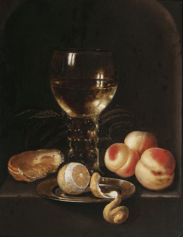 Still-Life with Roemer, Peaches and Lemon