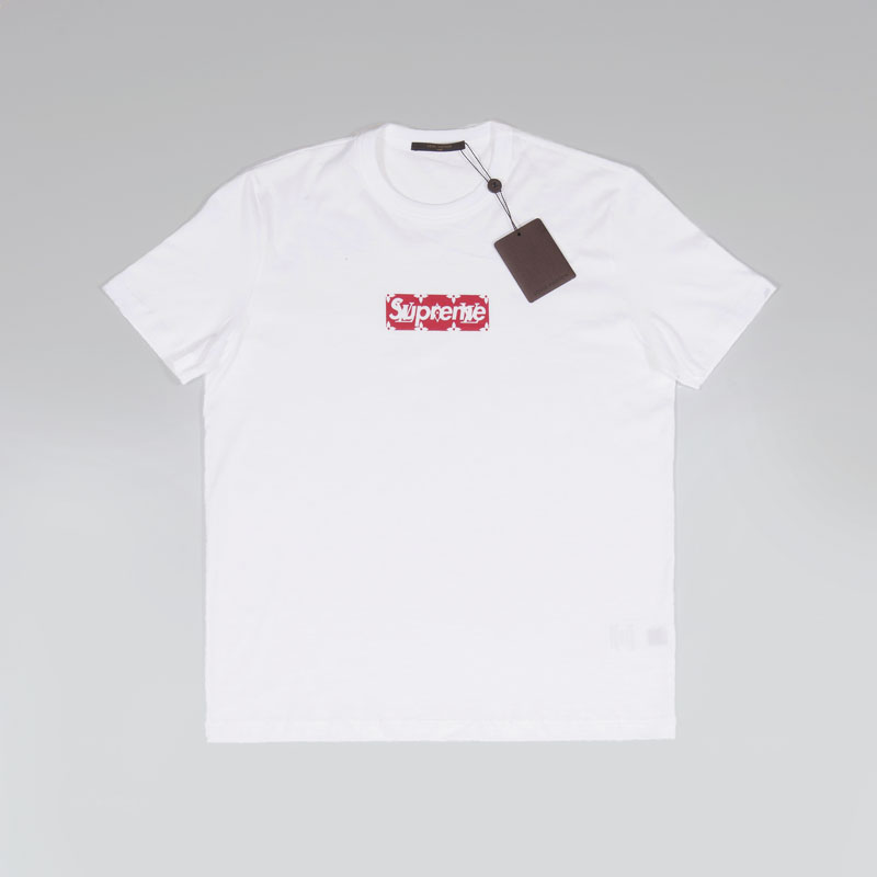 A white LV x Supreme Logo T-Shirt
