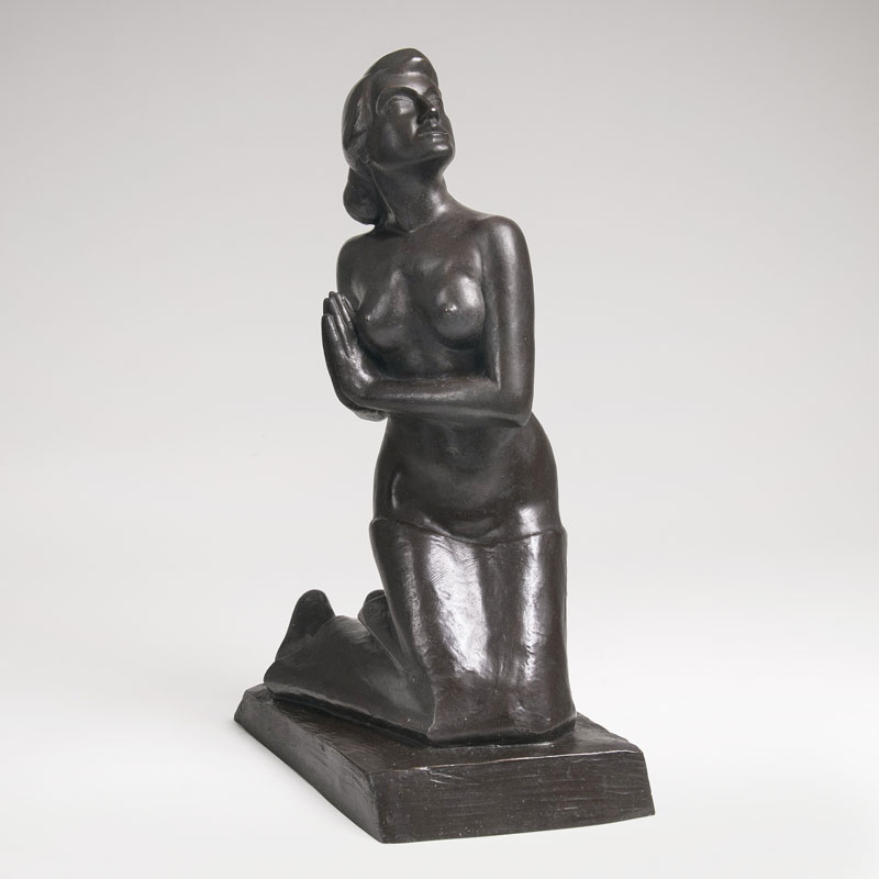 Bronze-Skulptur 'Betender weiblicher Akt, kniend''