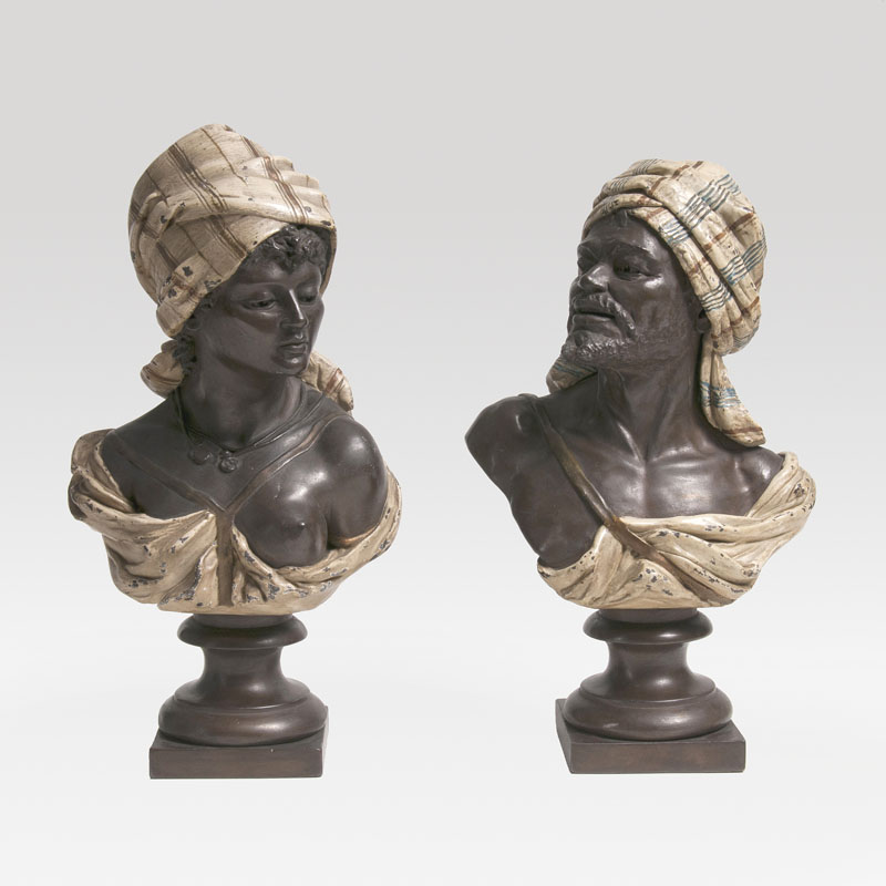 A pair of electrotype busts 'North African male and female'