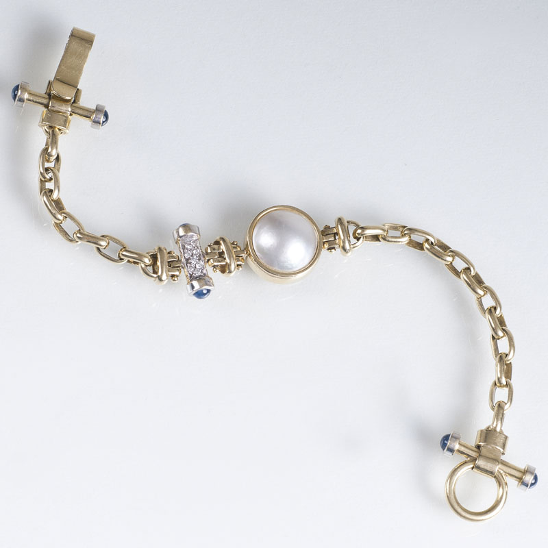 Gold-Armband mit Mabéperle und Saphir-Brillant-Besatz - Bild 2