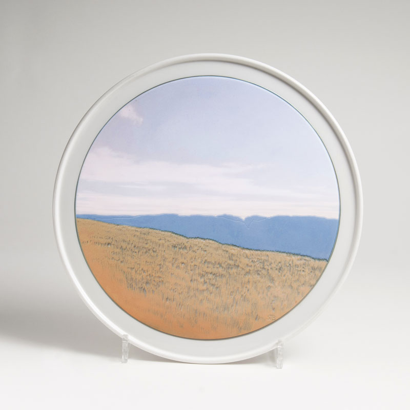 A large Art Nouveau platter with landscape