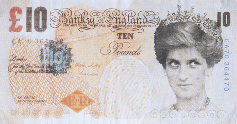 Difaced Tenner - Zehn-Pfund-Note mit Konterfei von Prinzessin Diana