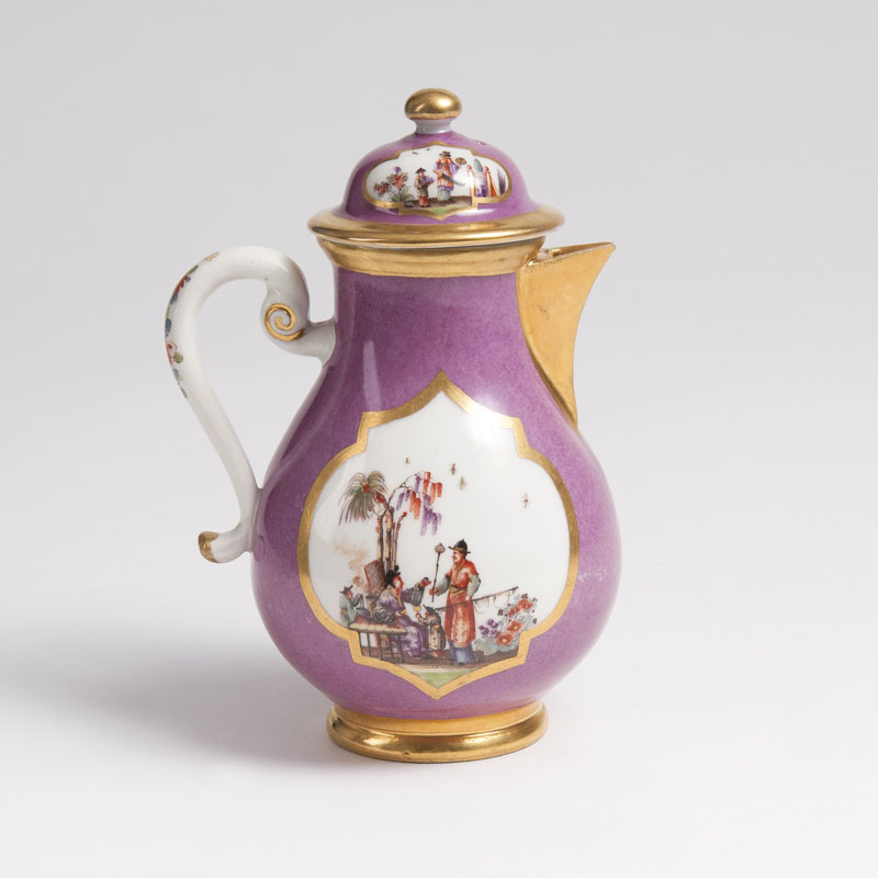 A small pot with purple ground and Höroldt Chinoiseries