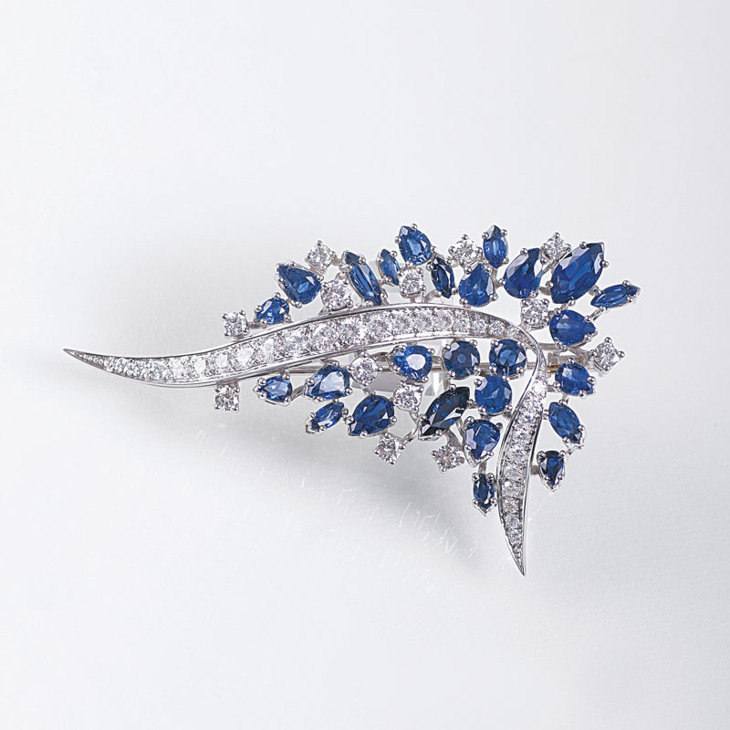 A fine Vintage sapphire diamond brooch