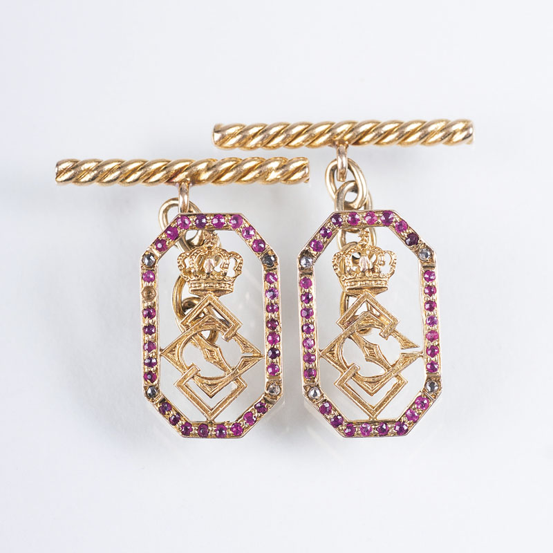 A pair of Art Nouveau cufflinks with rubies and diamonds