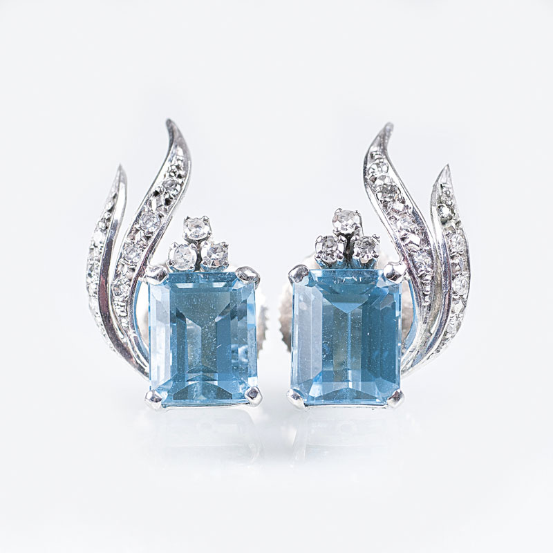 A pair of aquamarine diamond earrings