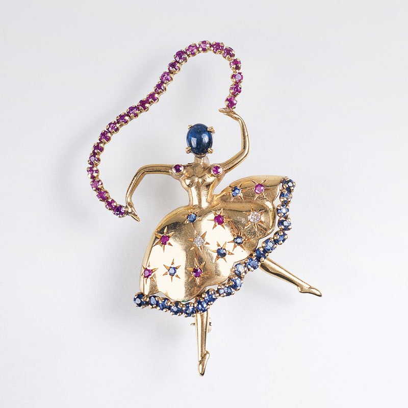 A Vintage ruby sapphire brooch 'Ballerina'