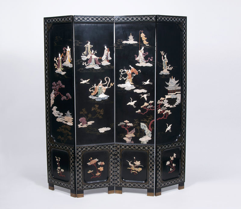 A four-part Chinese folding screen with stone applications
