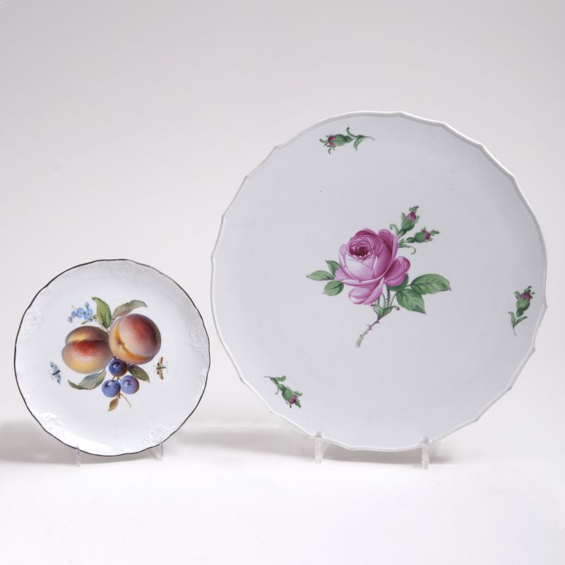 A Plate 'Fruits' and a Cake Plate 'Red Rose'