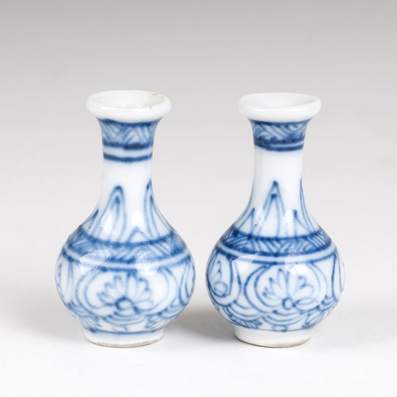 A Pair of Miniature Blue and White Porcelain Vases