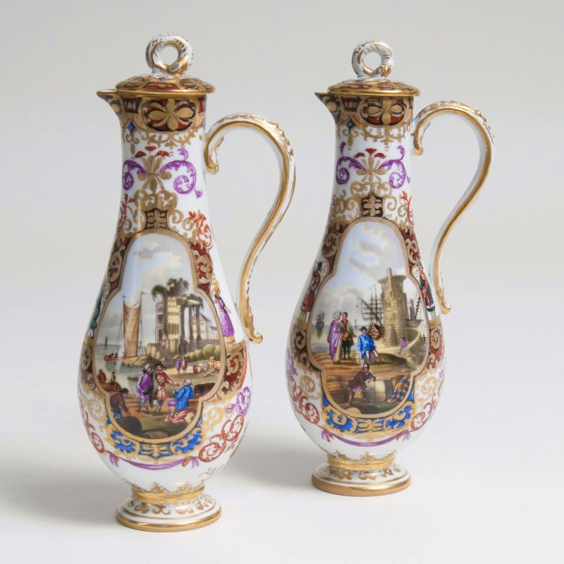 A Pair of Porcelain Jugs with Kauffahrtei Scenes