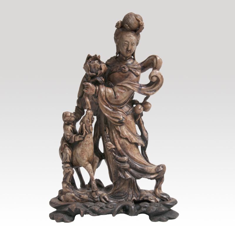 A Soapstone Figure 'He Xiangu'