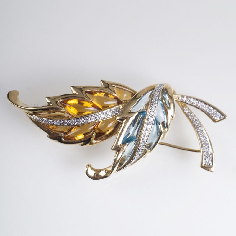 A Vintage brooch with coloured gemstones and diamonds