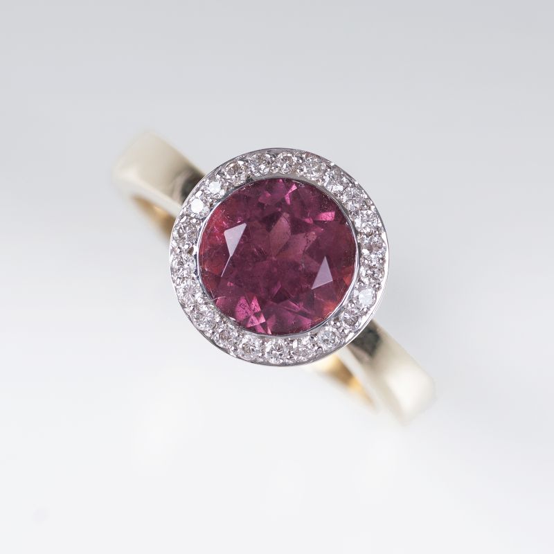 A pink-tourmaline ring with diamonds