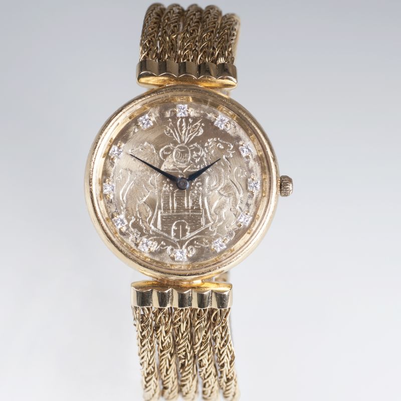Goldene Herren-Armbanduhr mit Diamant-Besatz von Jensen