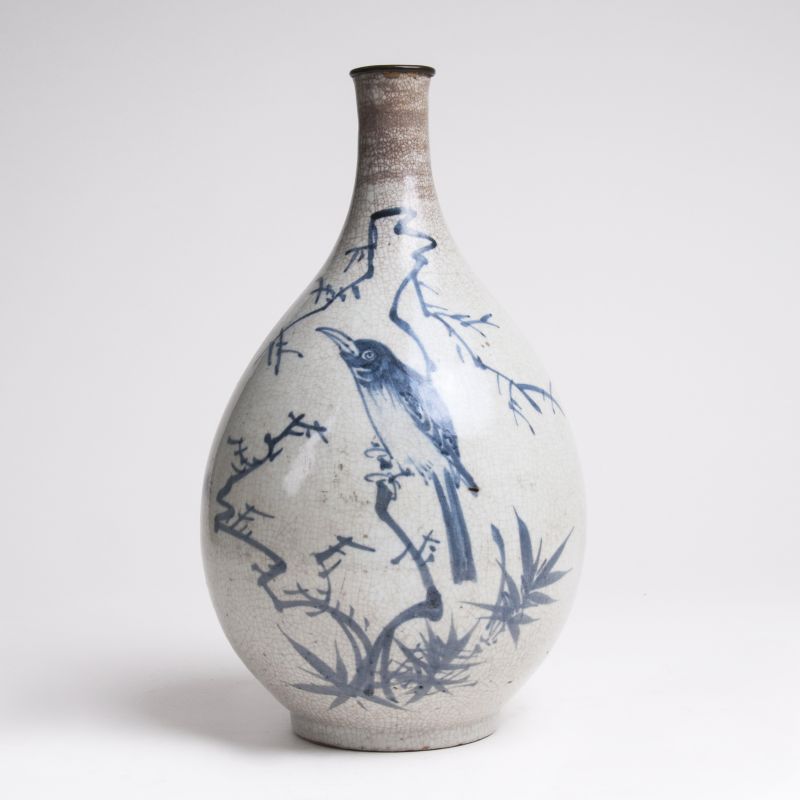 Blau-weiß Vase mit Figur-Vogelmalerei