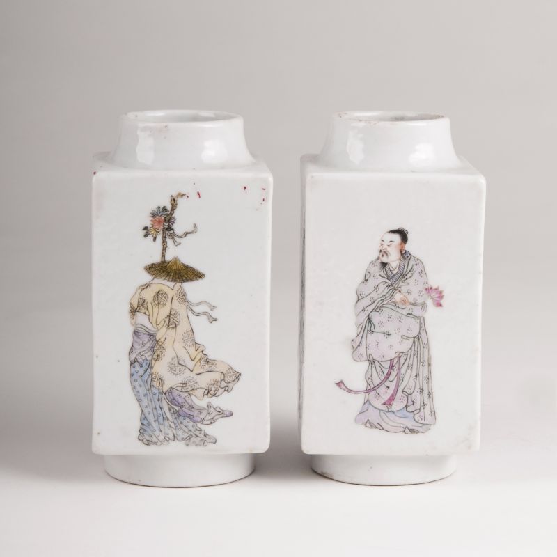 A Pair of Miniature Vases with Immortals