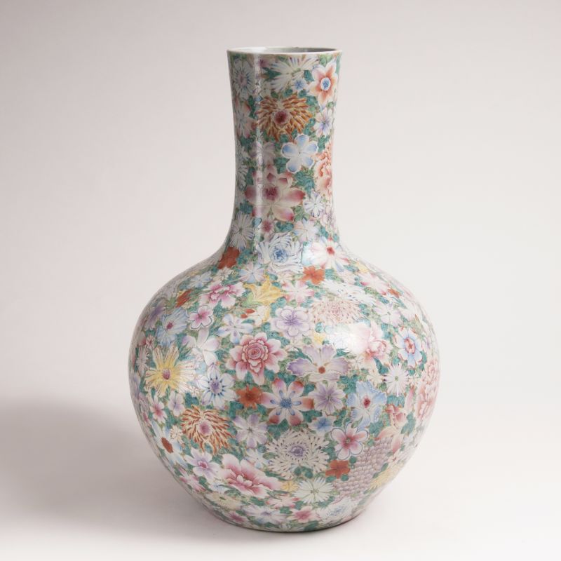 A Large Narrow Neck Vase with Millefleurs Decor