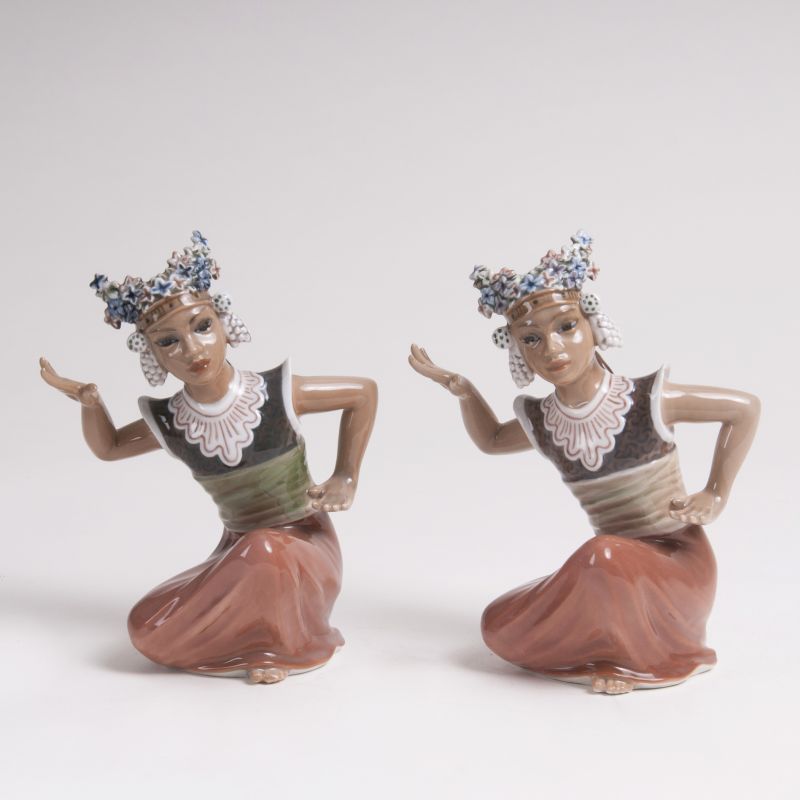 Paar Porzellan-Figuren 'Tempeltänzerinnen Monuia'
