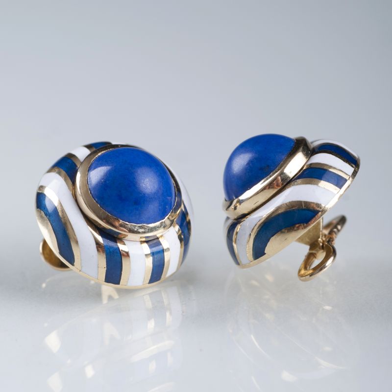A pair of lapis lazuli enamel cufflinks