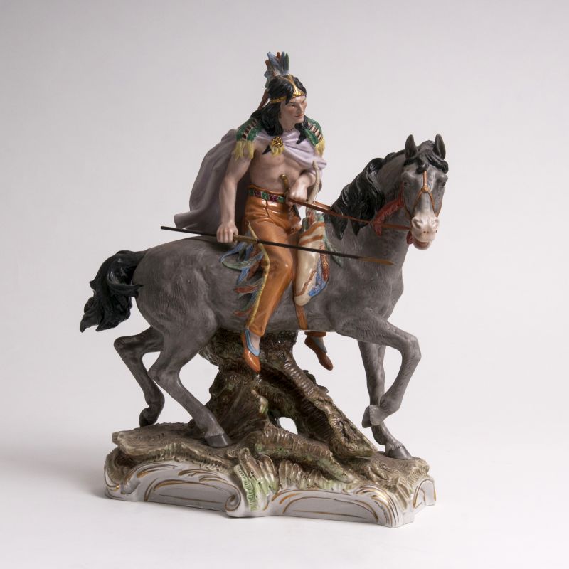 Große Porzellan-Figur 'Indianer zu Pferd'