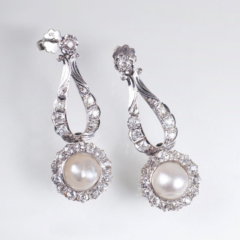 Paar Vintage Diamant-Perl-Ohrringe