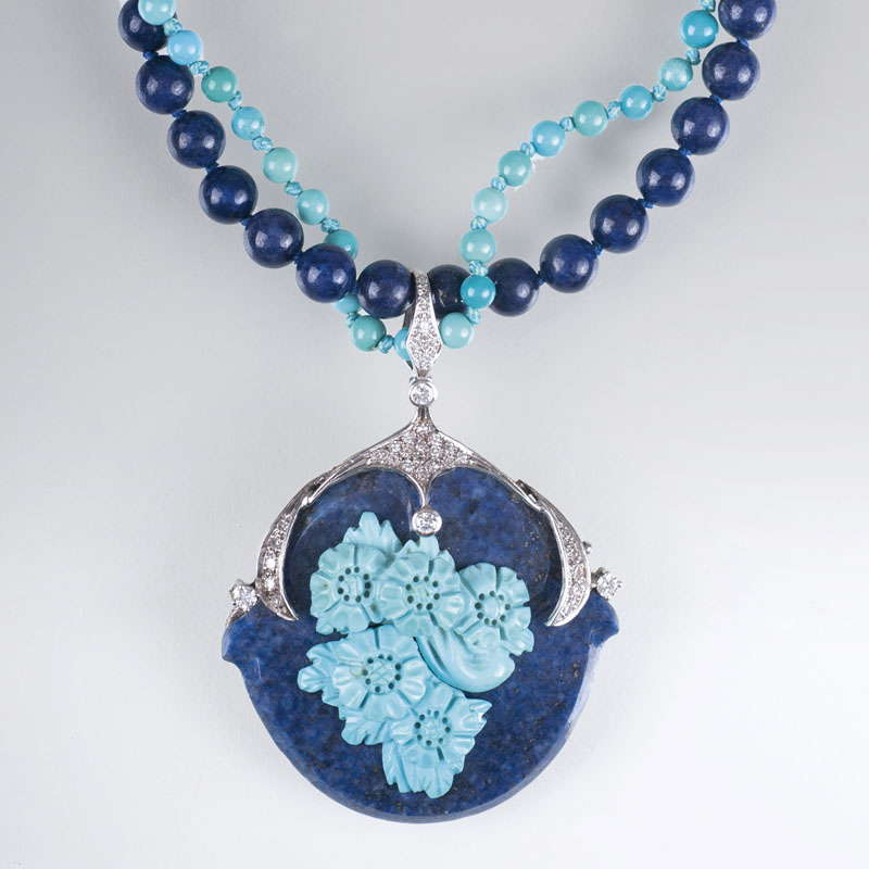 A lapis lazuli turquoise diamond necklace