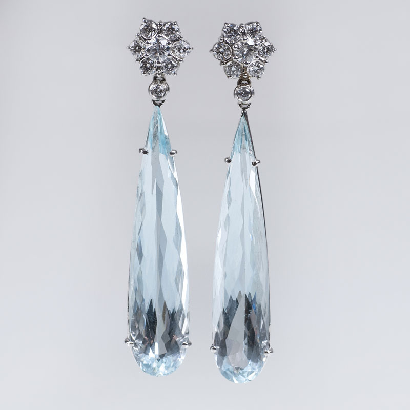 A pair of fine aquamarine diamond earpendants