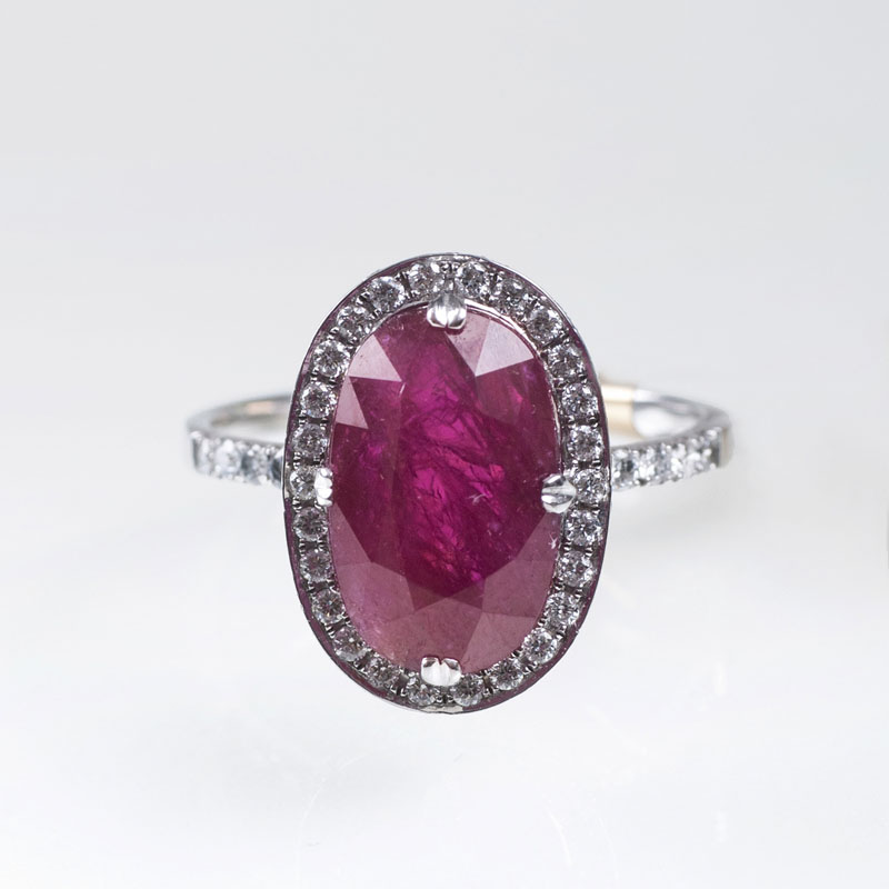 A rare natural ruby ring with diamonds