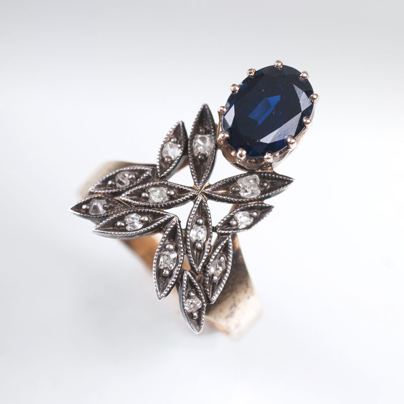 Art Nouveau Saphir-Diamant-Ring