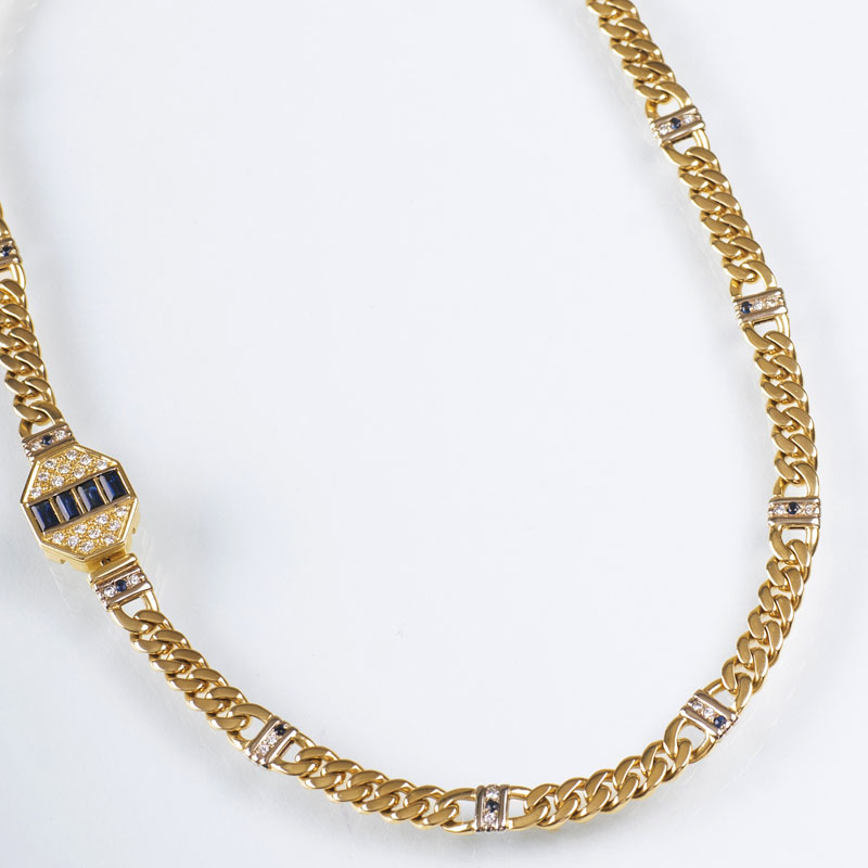 A Vintage gold necklace with sapphires and diamonds