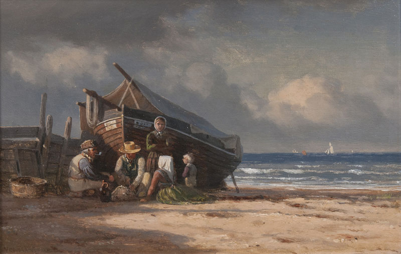 Carl Neumann - Fisherfolk and their Boat on the Beach Fisherfolk and their Boat on the Beach