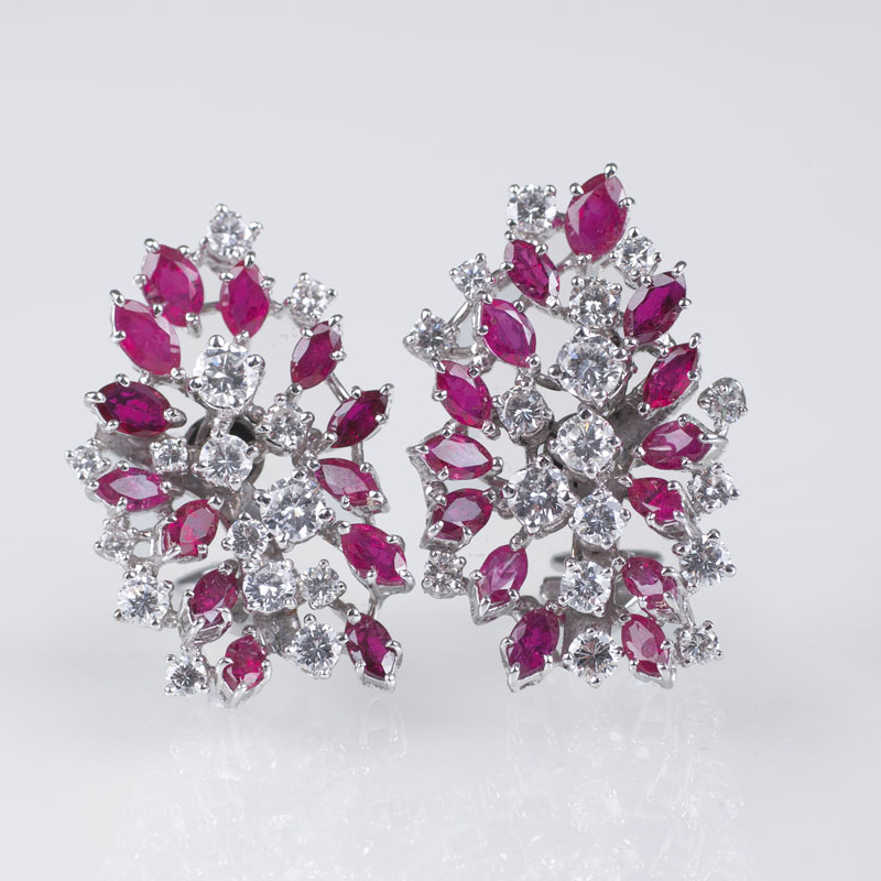 A pair of high quality Vintage ruby diamond earclips