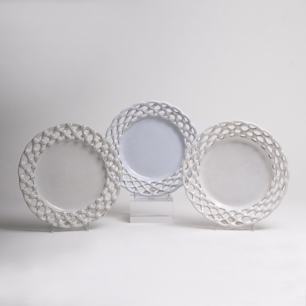 Three Faience Plates with Latticework